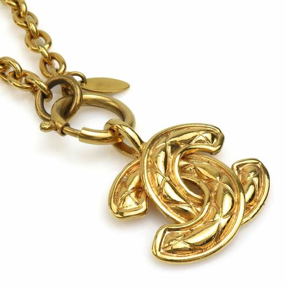 CHANEL Authentic Gold Logo Necklace